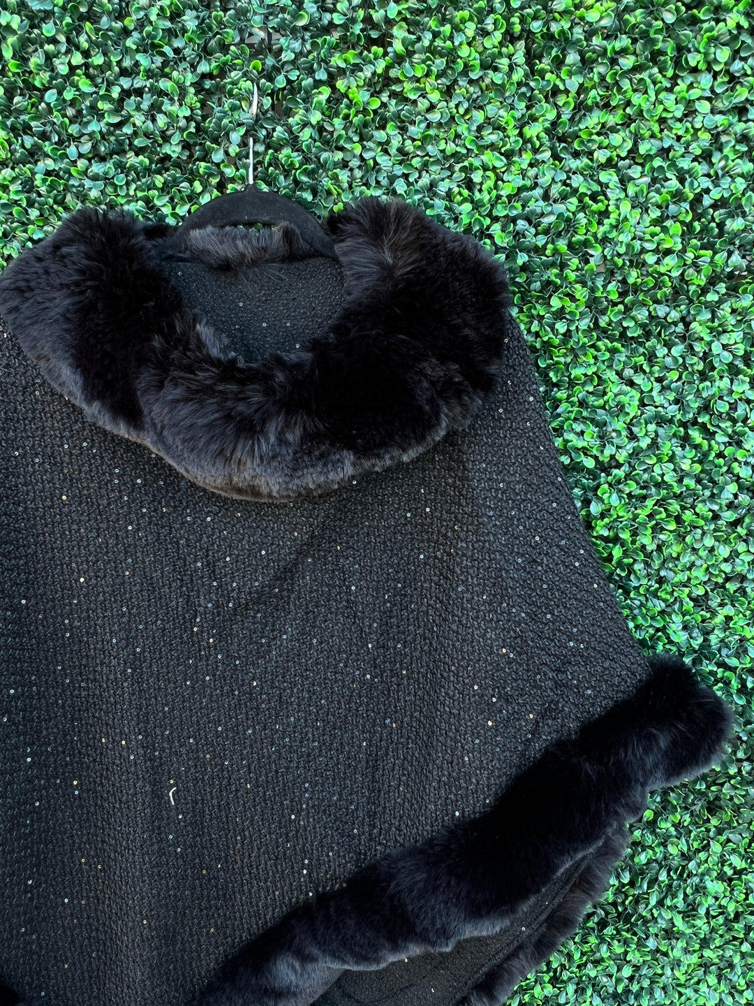Faux Fur Sequin Poncho