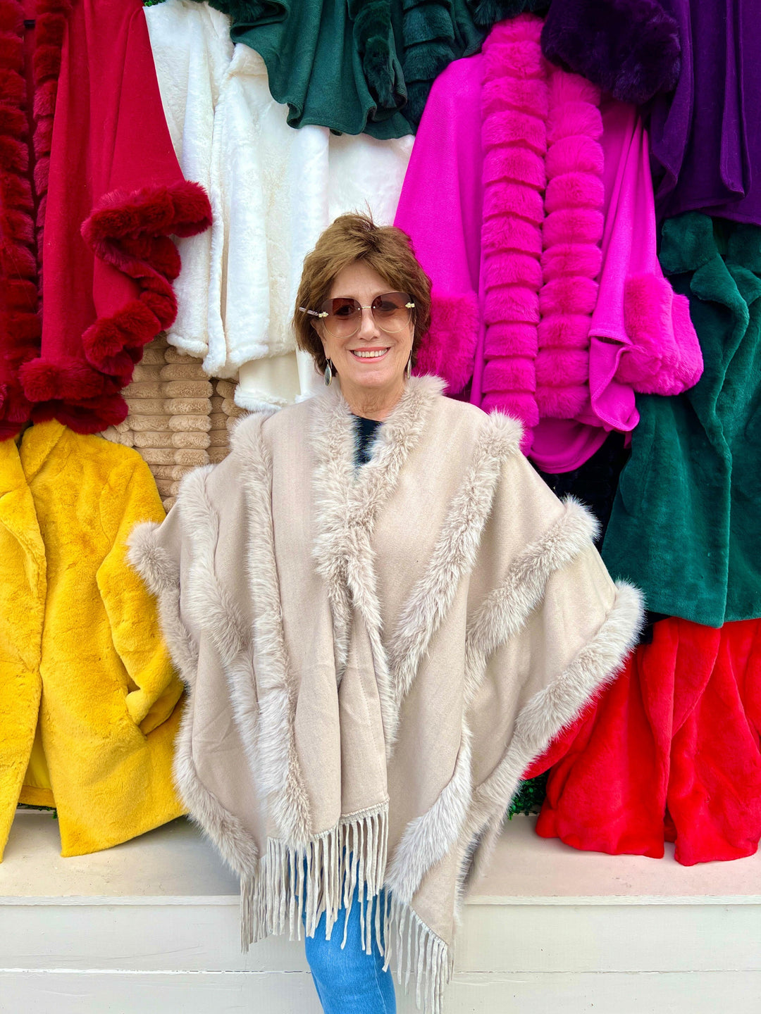 Faux Fur Pelts Cape hlsr houston rodeo womens boutique gifts fringe