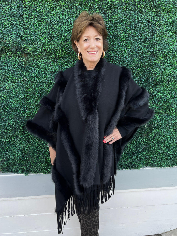 Faux Fur Pelts Cape hlsr houston rodeo womens boutique gifts fringe black