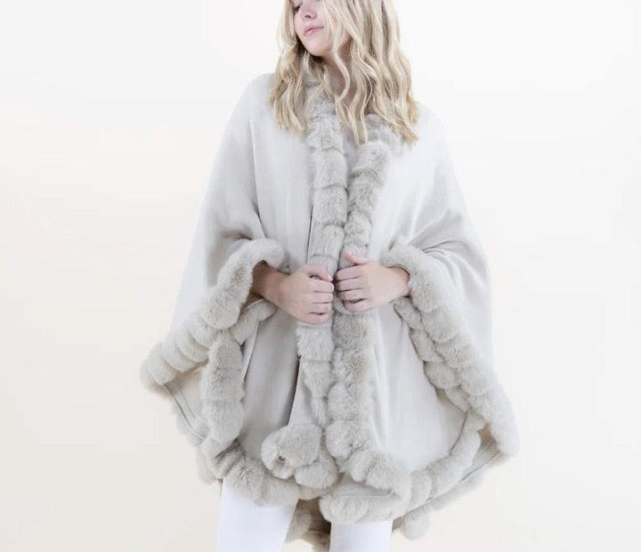 Faux Fur Trim Cape womens OS gift ideas online store cream
