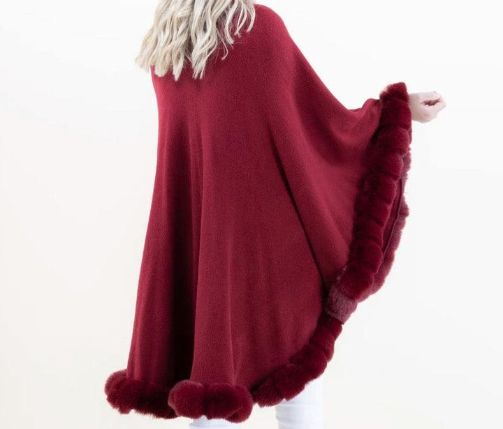 Faux Fur Trim Cape womens OS gift ideas online store red