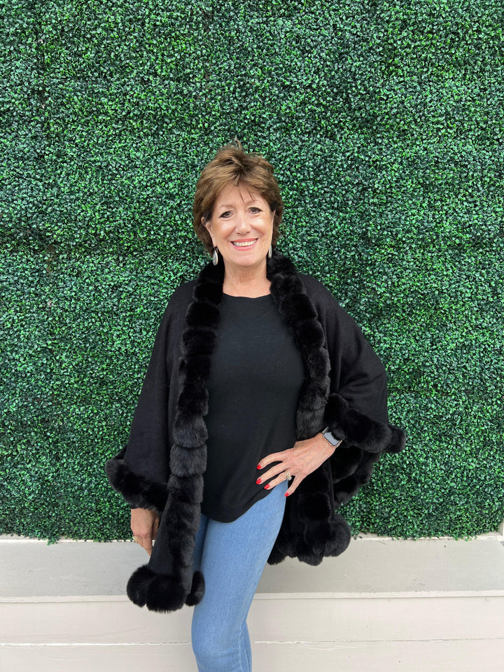 missy boutique gifts Faux Fur Trim Cape womens OS gift ideas online store red