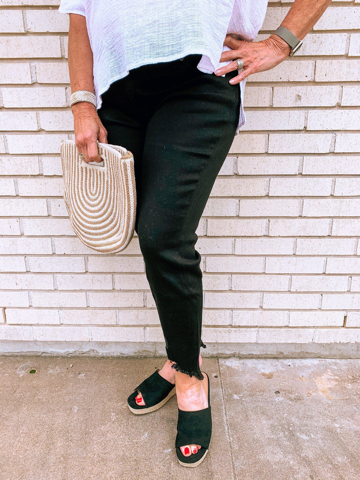 Black Shark Bite Denim Jeans - Tres Chic Houston