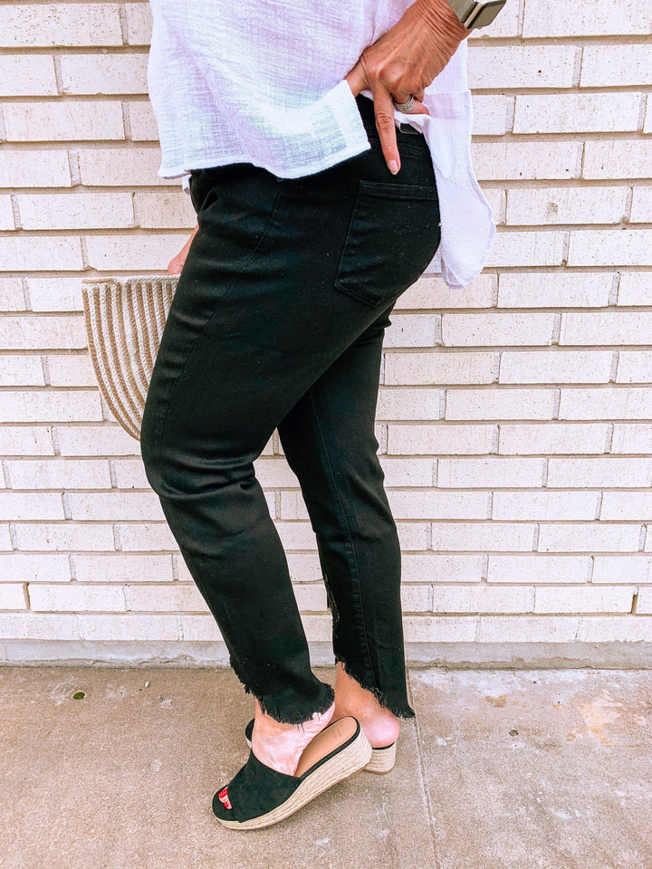 Black Shark Bite Denim Jeans - Tres Chic Houston
