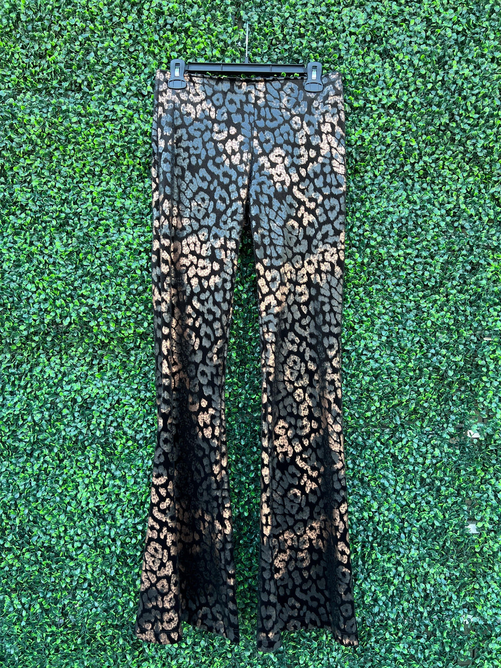 gold foil cheetah print pants