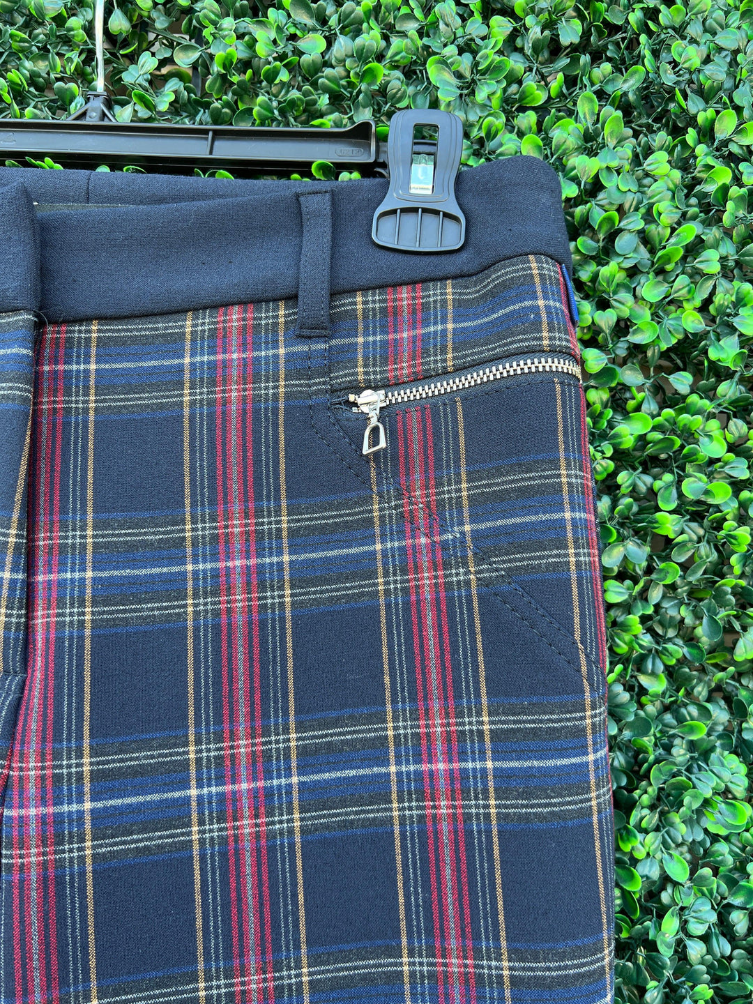 plaid pants with zippers
