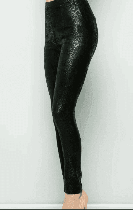 shiny snakeskin print pant black
