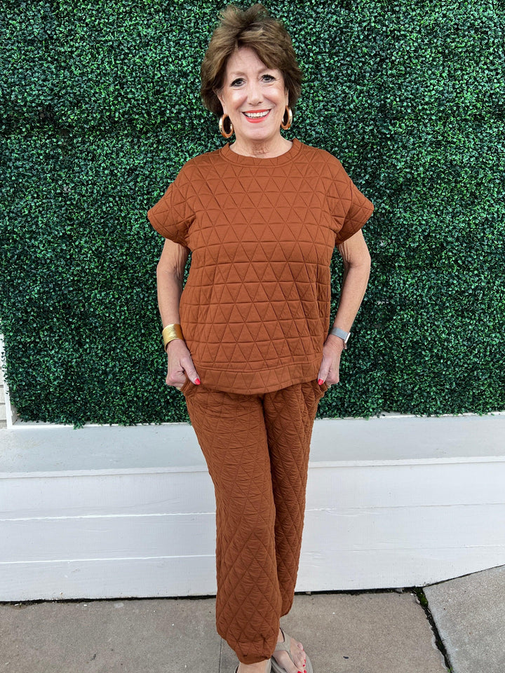 cozy jogger two piece set see and be seen brand burnt orange