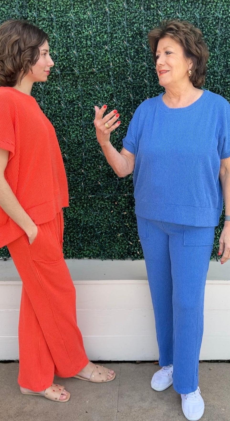 Textured Athleisure Stretch Pants travel set tres chic womens boutique colorful over 50