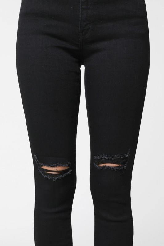 Black Fringe Distressed Jeans - Tres Chic Houston