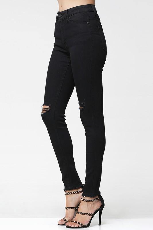 Black Fringe Distressed Jeans - Tres Chic Houston