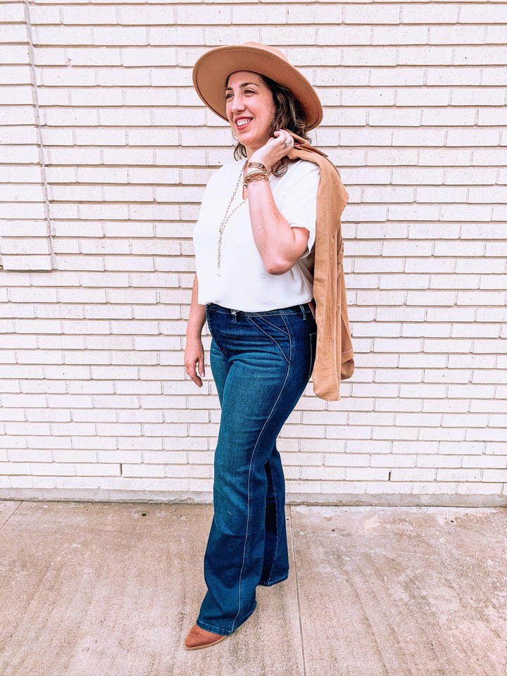 Dark Wash Flare Jean - Tres Chic Houston