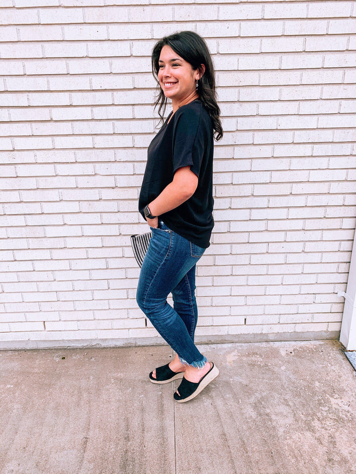 Dark Wash Shark Bite Jean - Tres Chic Houston