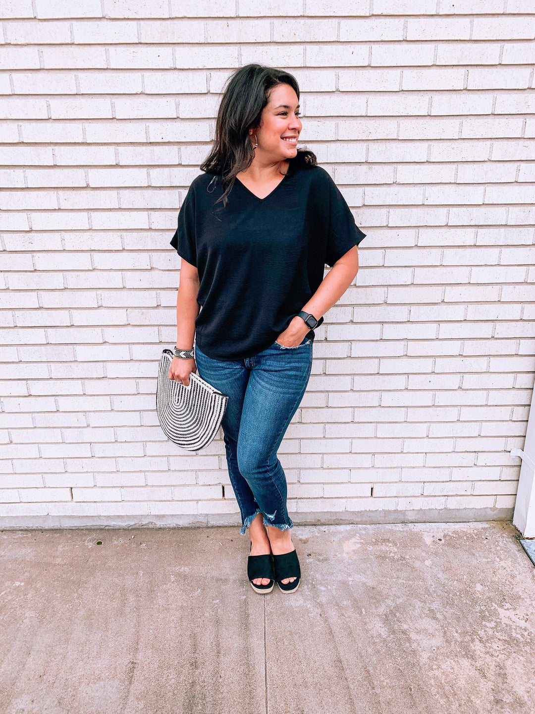 Dark Wash Shark Bite Jean - Tres Chic Houston