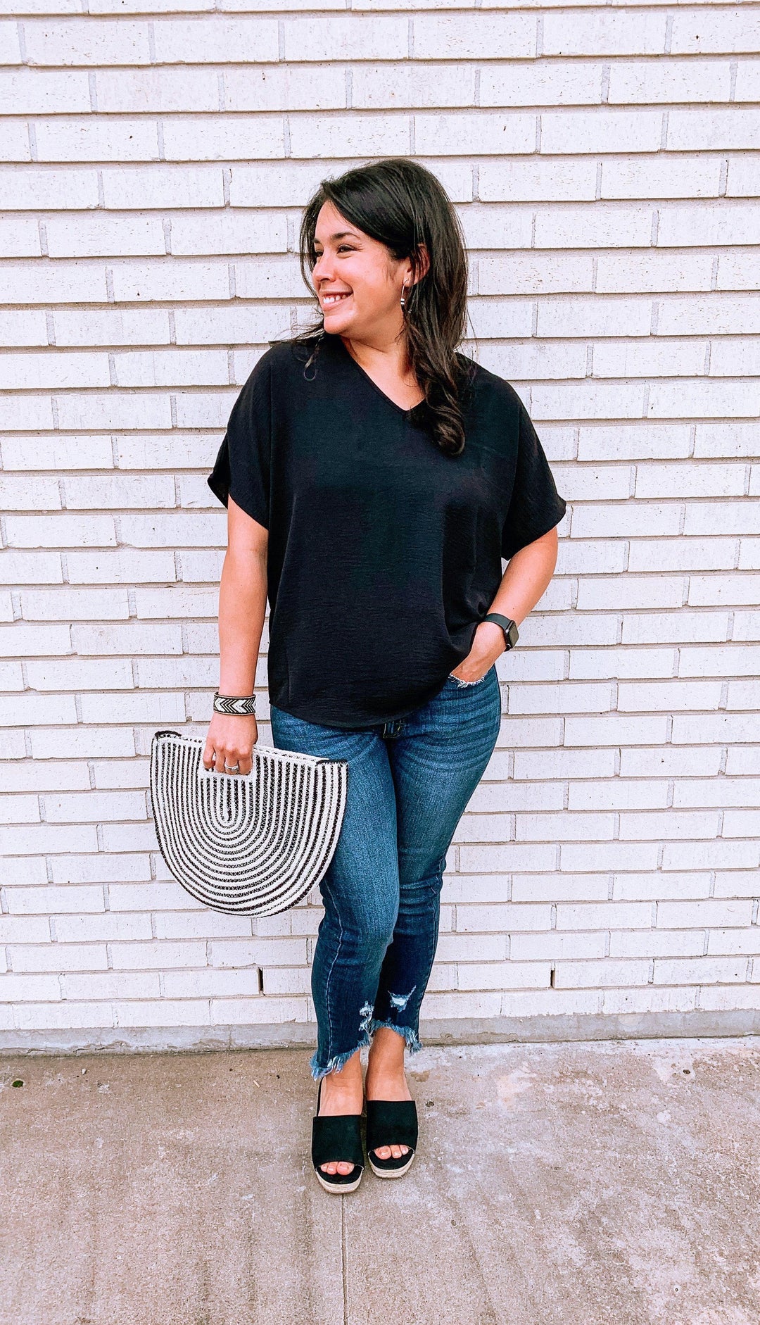 Dark Wash Shark Bite Jean - Tres Chic Houston