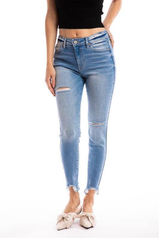Light Wash Shark Bite Denim - Tres Chic Houston