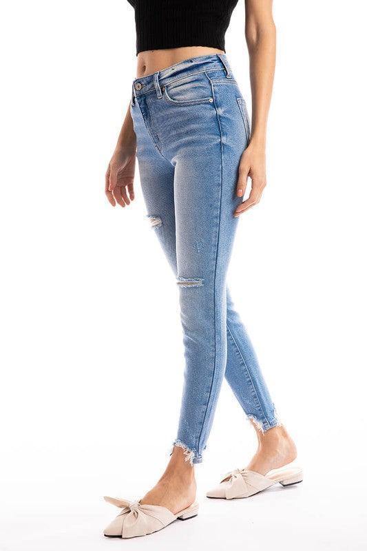 Light Wash Shark Bite Denim - Tres Chic Houston