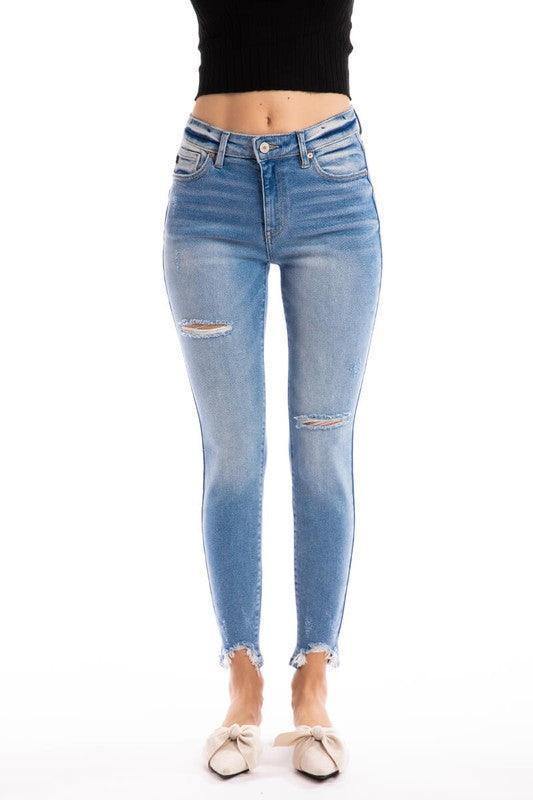 Light Wash Shark Bite Denim - Tres Chic Houston