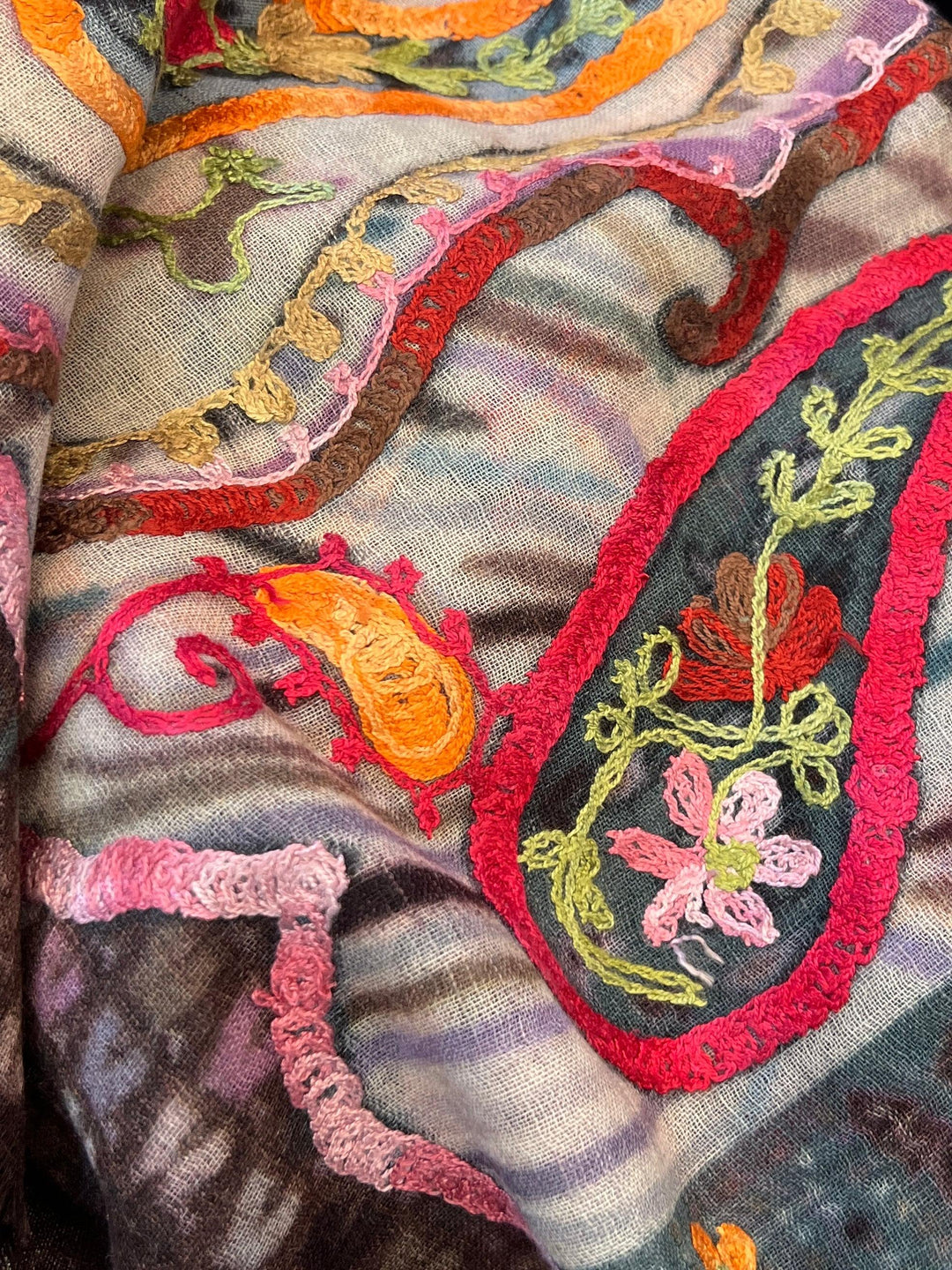 anu wool Embroidered shawl tres chic womens boutique houston texas