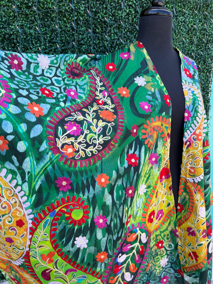 anu natural fashions Embroidered Eucalyptus Ruana silk summer spring