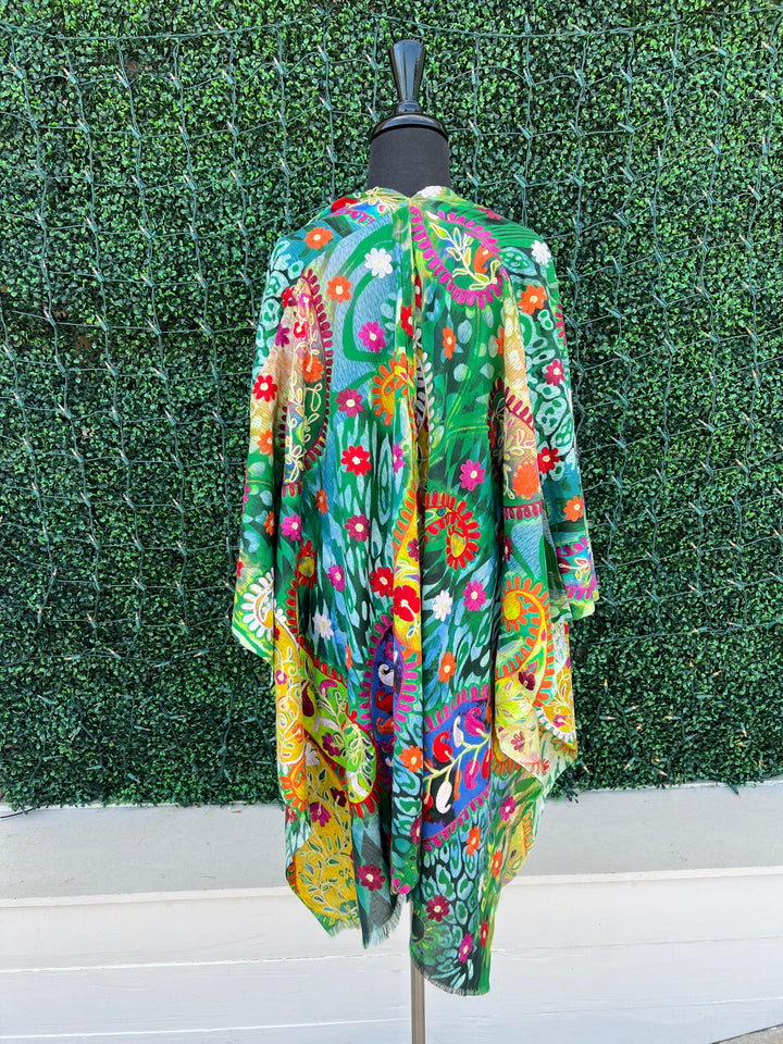 anu natural fashions Embroidered Eucalyptus Ruana silk summer spring