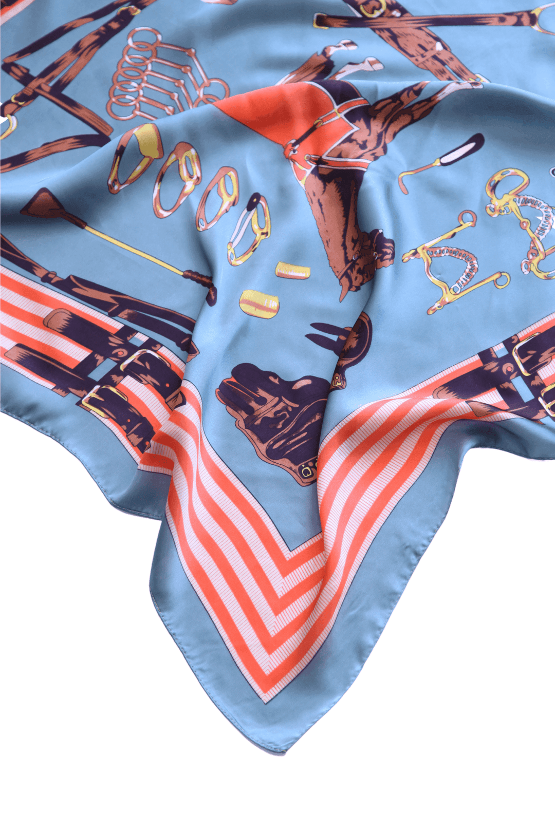 light blue square head and neck scarf with horse and horse items