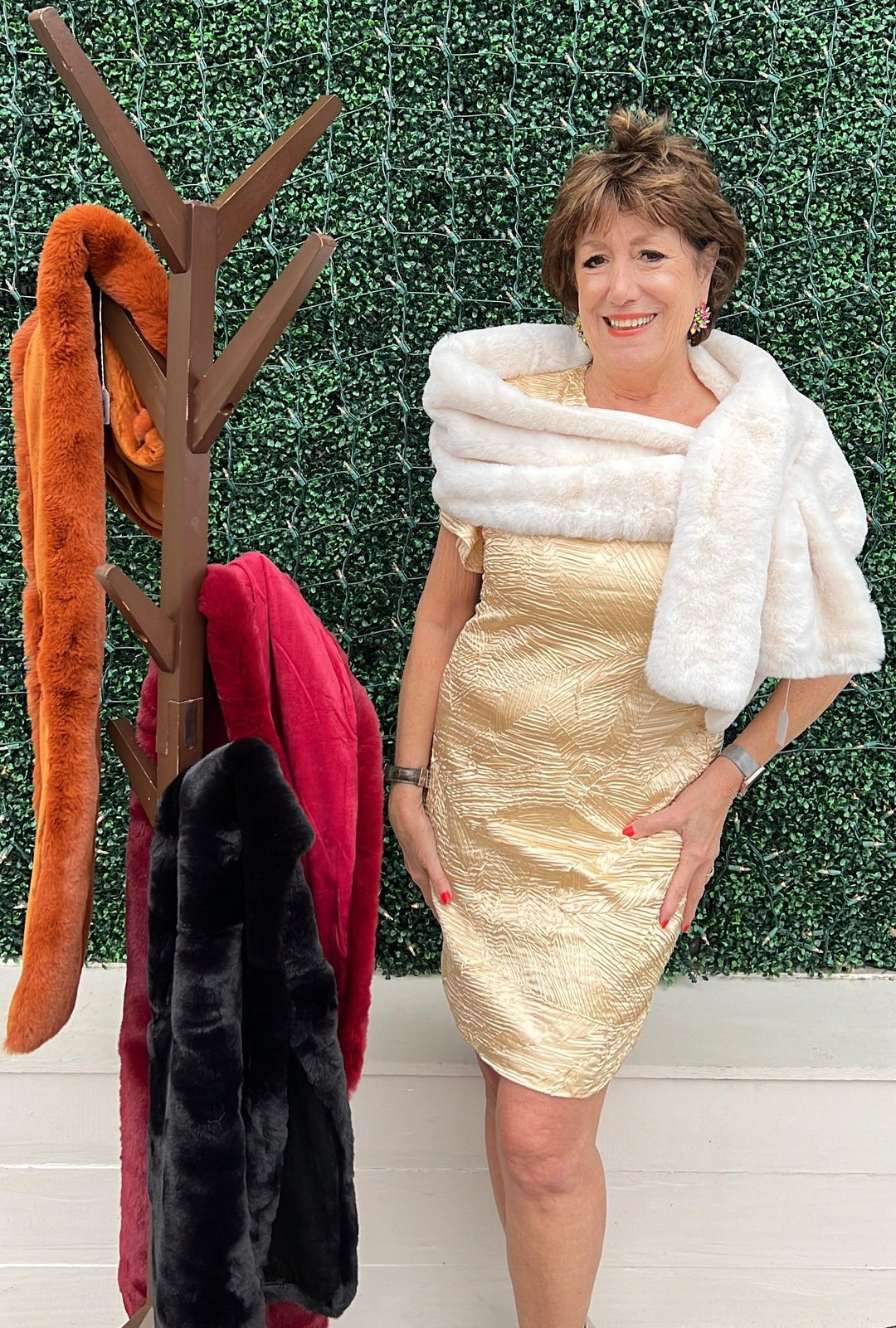 faux fur wrap pull through scarf trendy women's boutique