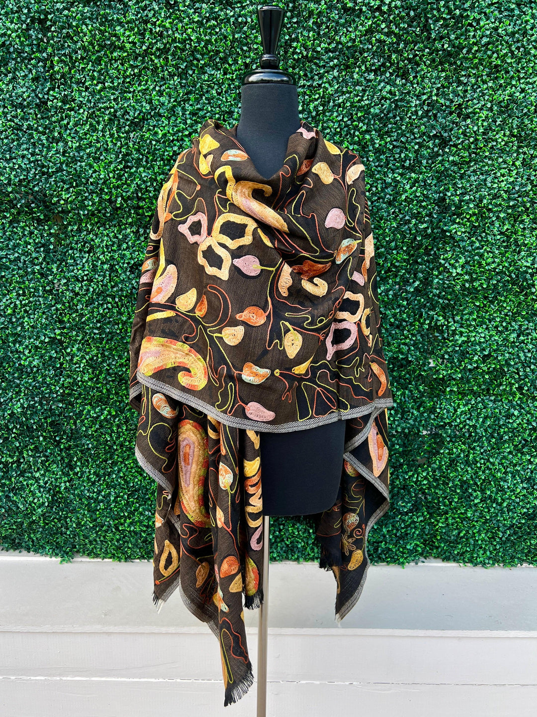 Embroidered Alps Ruana Anu Natural Fashion tres chic women over 50 gift ideas boutique