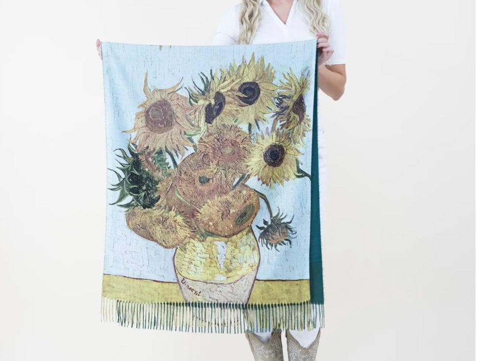 Great Artist Faux Cashmere Scarves Vincent van Gogh and Monet paintings womens gift ideas boutique sunflowers