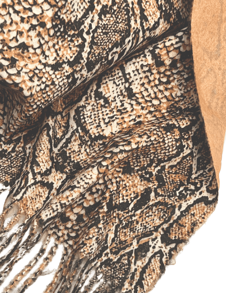 snake print camel tones shawl scarf wrap boutique near me