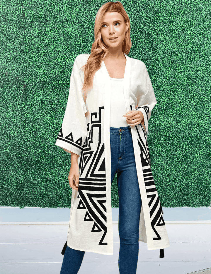 off white and black linen kimono yellowstone
