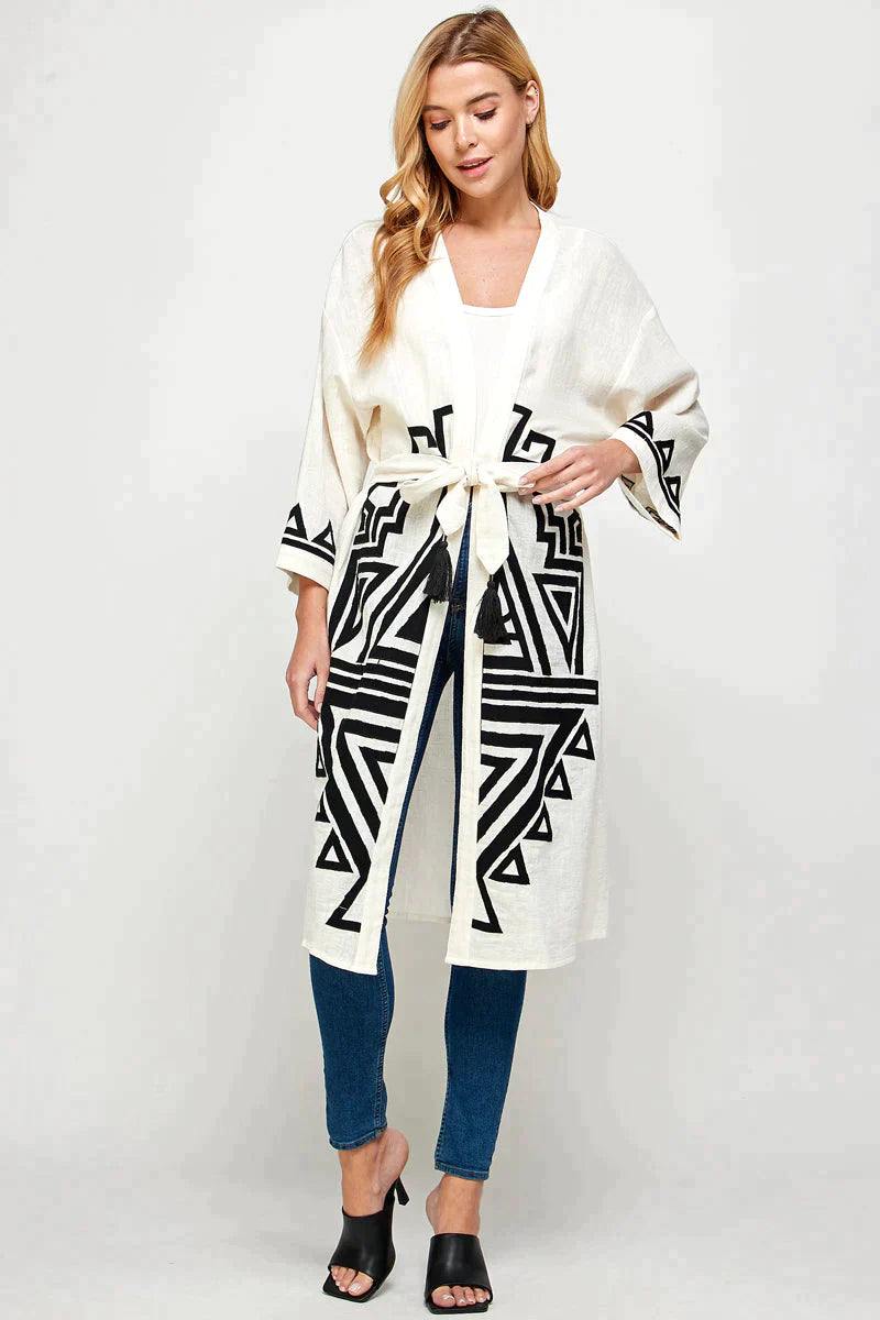 aztec pattern kimono linen and cotton