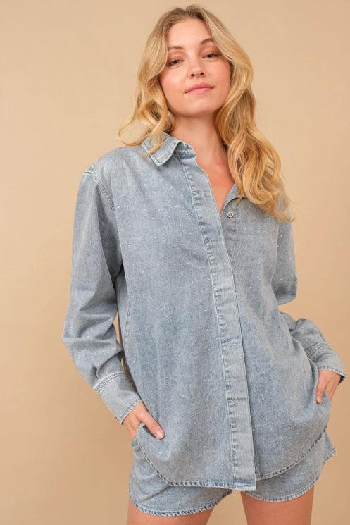 HLSR rodeo houston sequin denim long sleeve top online boutique