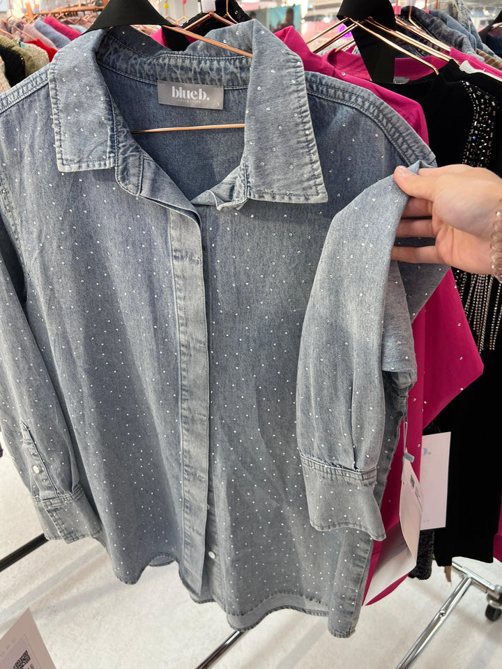 HLSR rodeo houston sequin denim long sleeve top online boutique