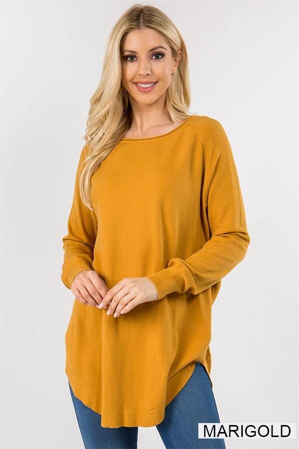 round hem long thin lightweight sweater shell layering piece mustard 