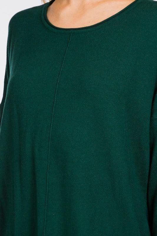 boat neck sweater with from seam detail