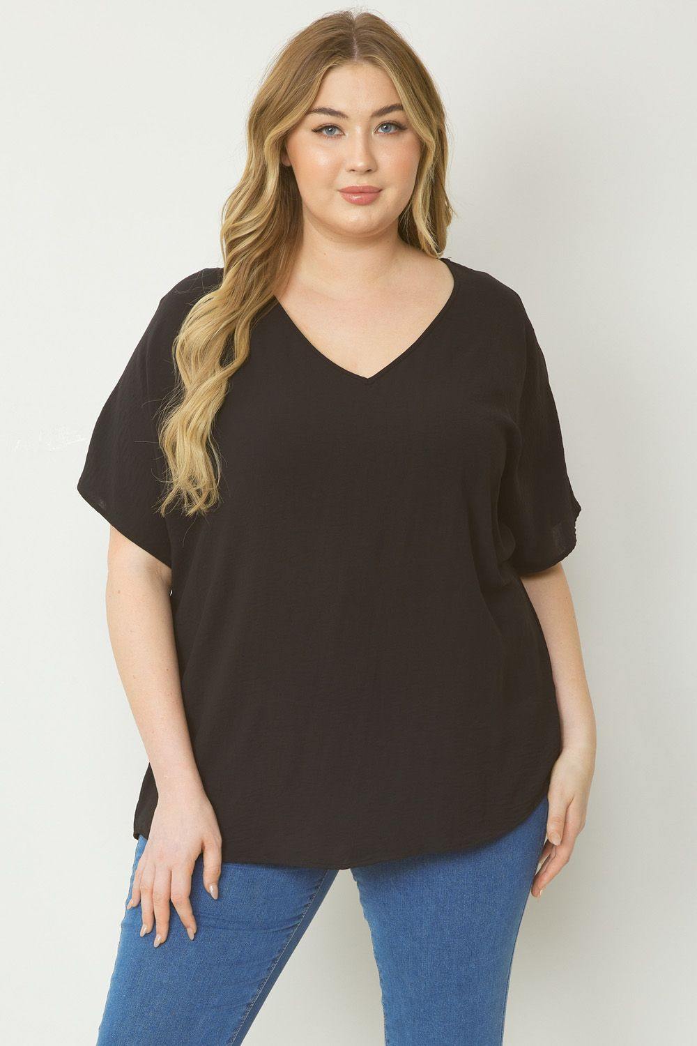 Plus size v neck oversized top houston texas boutique online black