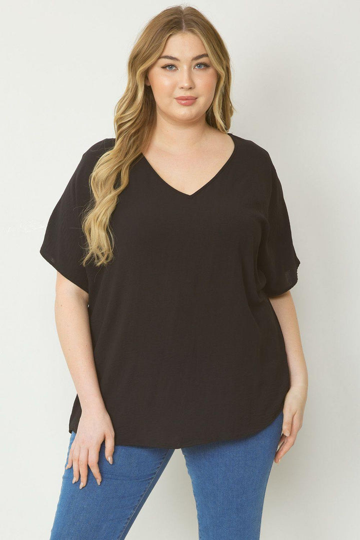 Plus size v neck oversized top houston texas boutique online black