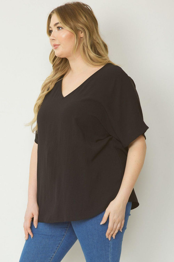 Plus size v neck oversized top houston texas boutique online black