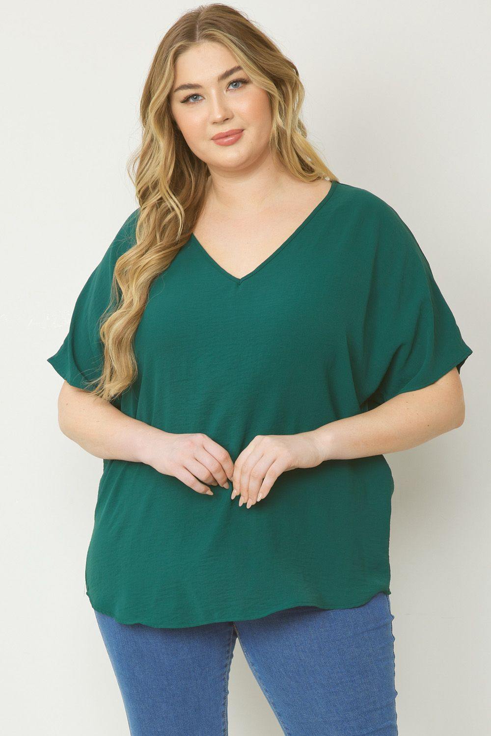 Plus size v neck oversized top houston texas boutique online green