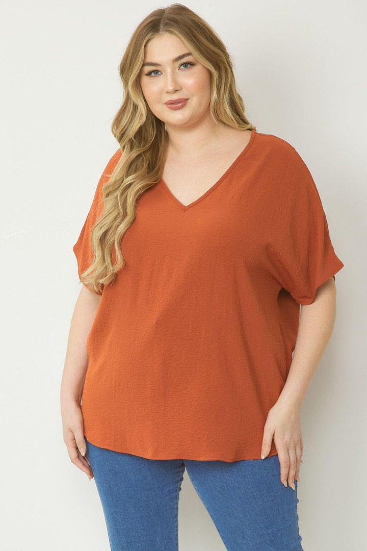 Plus size v neck oversized top houston texas boutique online orange