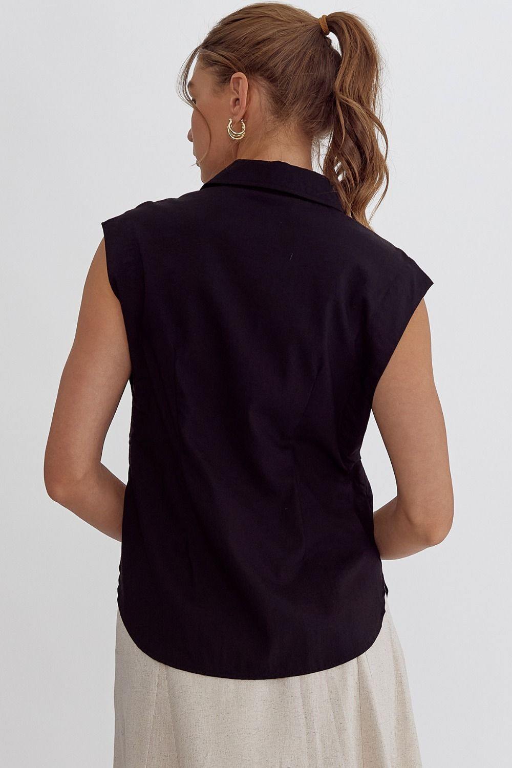 classic sleeveless button down blouse entro brand