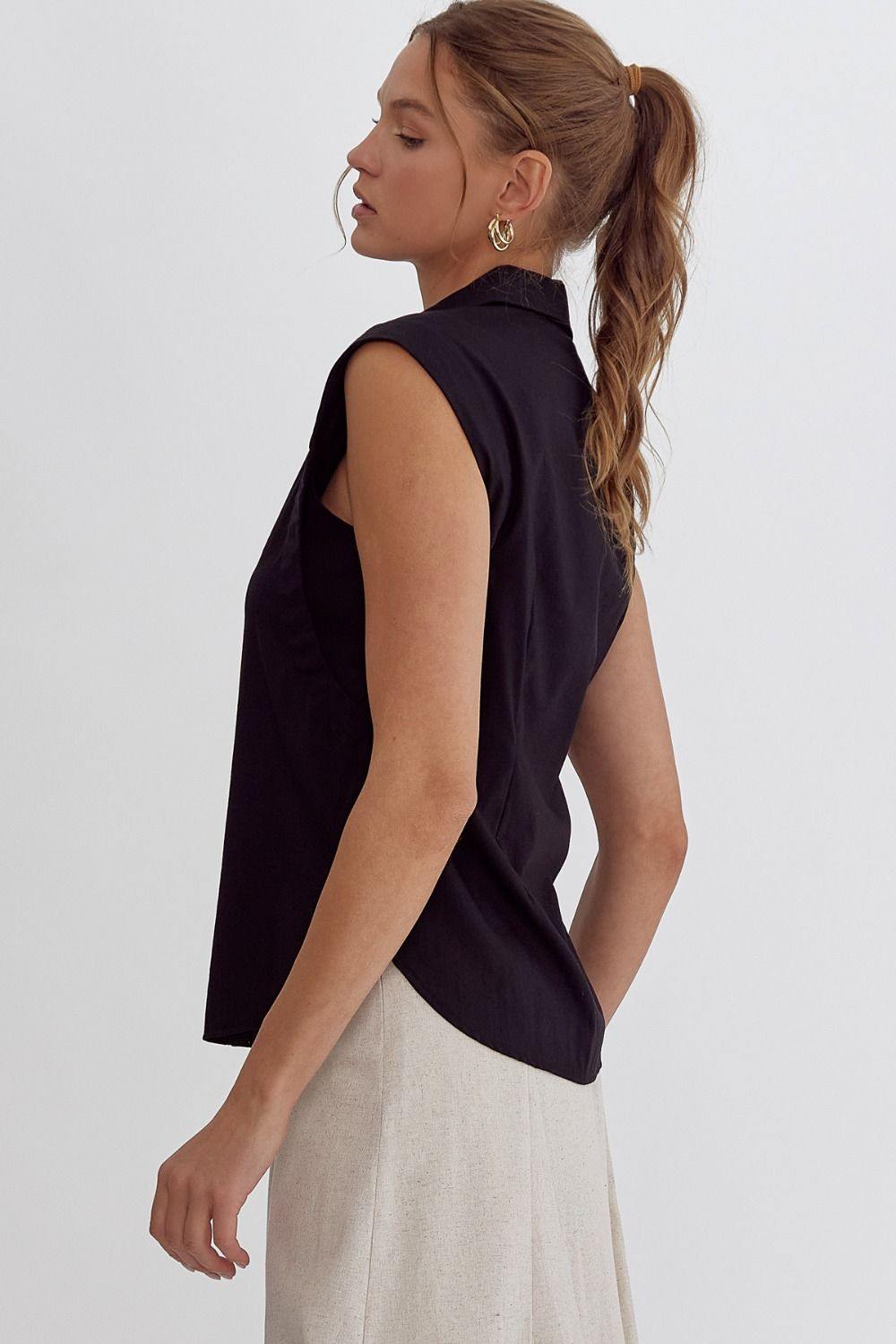 classic sleeveless button down blouse entro brand