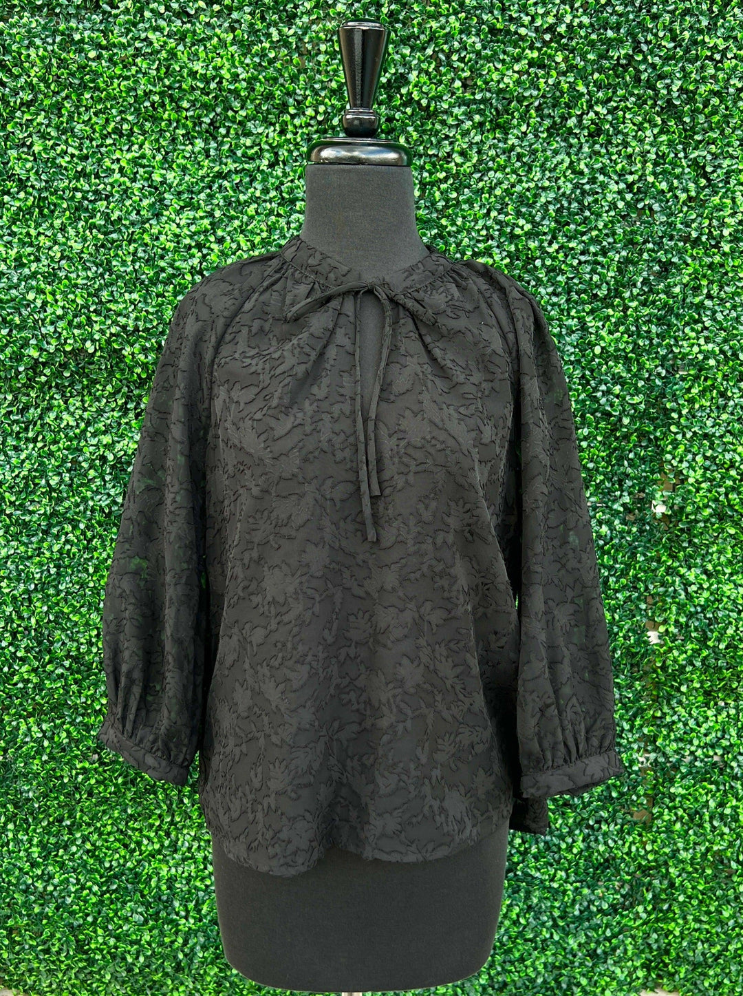 black sheer sleeve textured women top tres chic