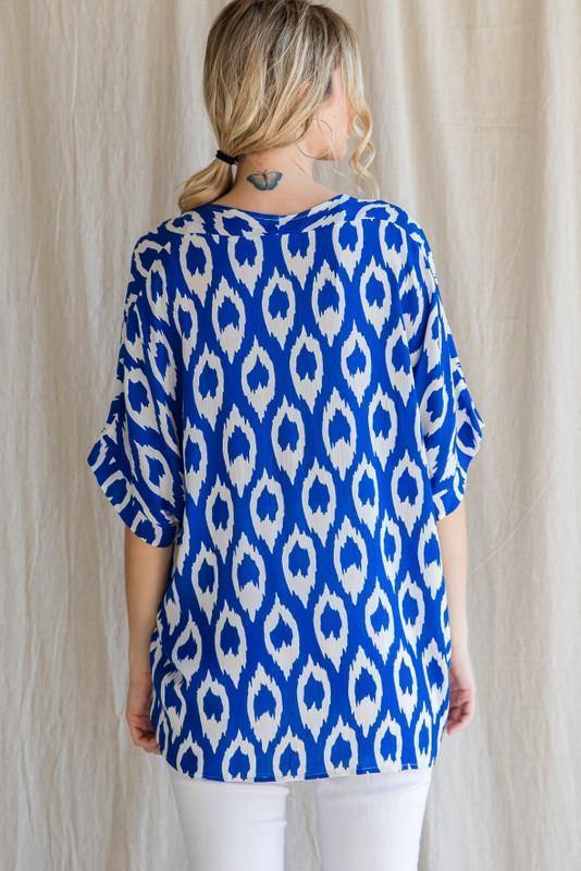 Ikat Royal V-Neck Top - Très Chic