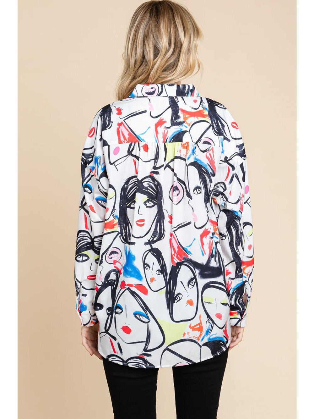 womens button up face print blouse like alice and olivia Jodifl