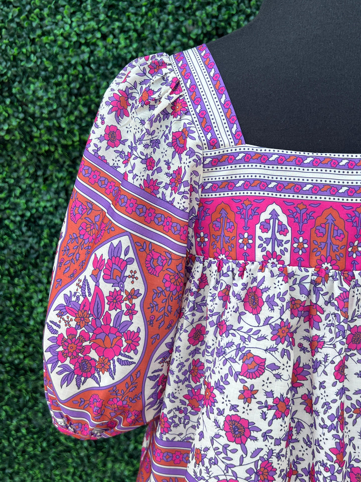 Jade brand boarder print blouse magenta and purple tres chic houston