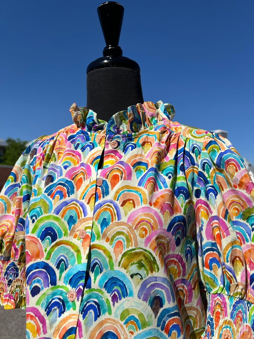 Rainbow Cotton Blouse cream background joy joy brand button up trendy boutique