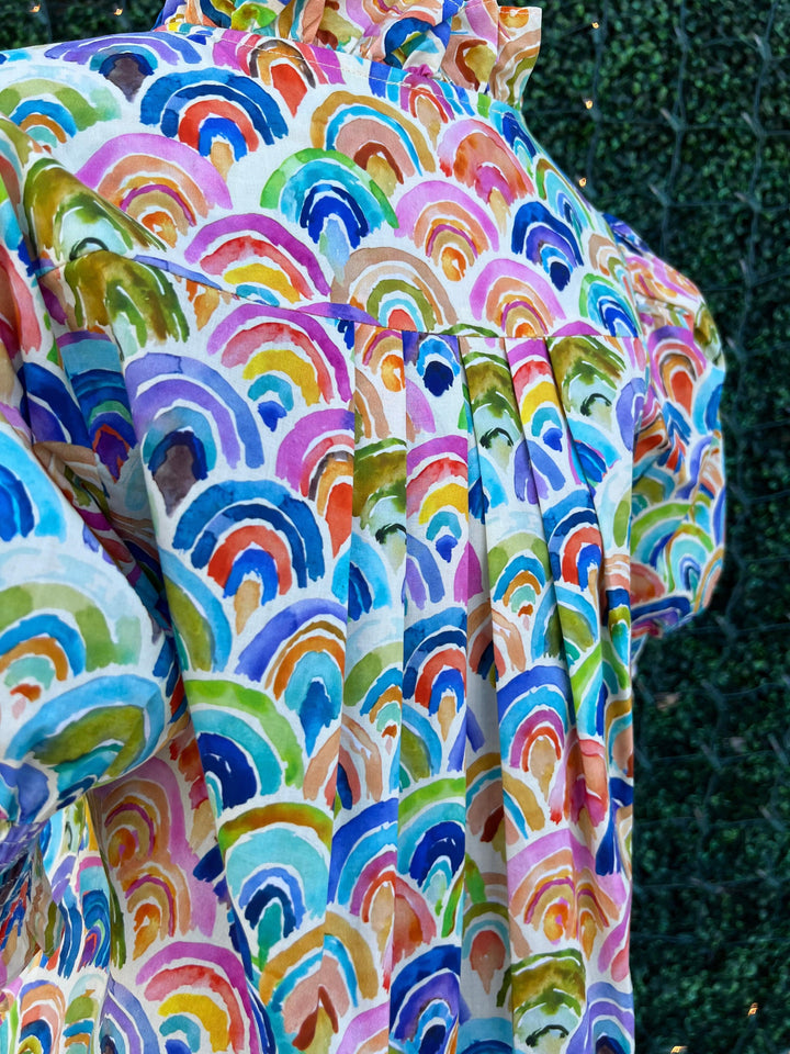Rainbow Cotton Blouse cream background joy joy brand button up trendy boutique