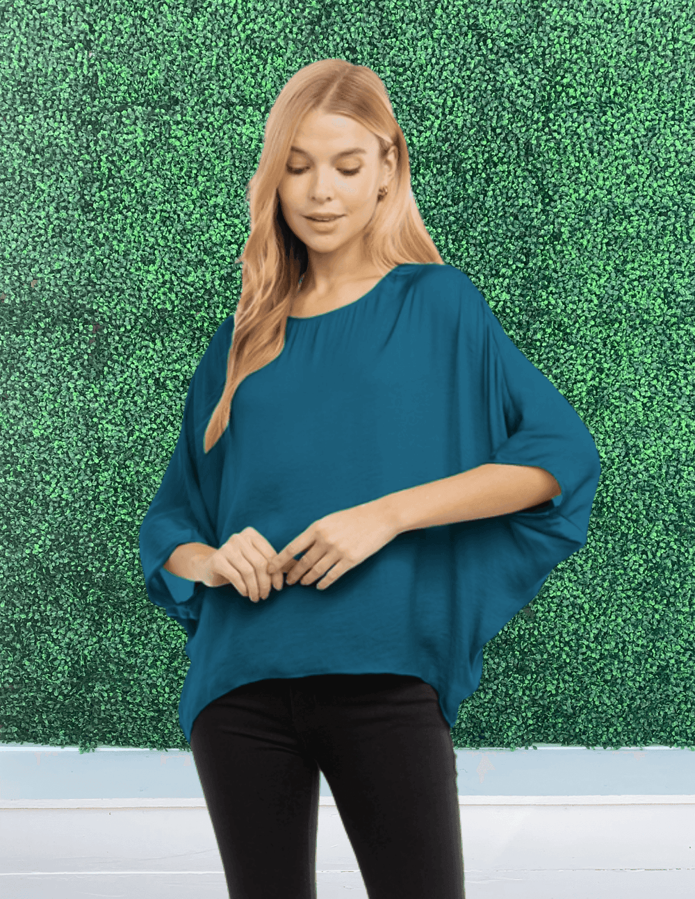 silky blue easy basic shirt- tres chic